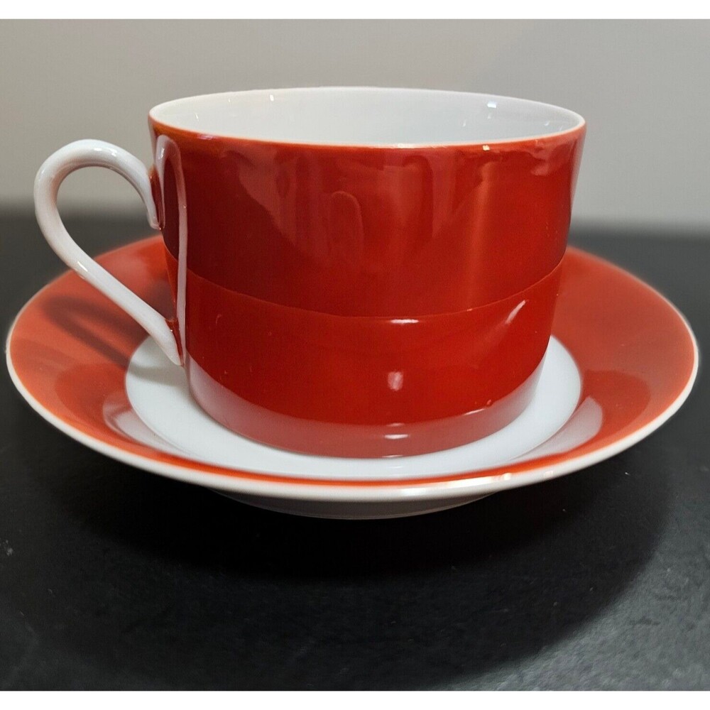 Fitz & Floyd Rondelet Terra Cotta Flat Cup Saucer Set Demitasse Coffee Porcelain